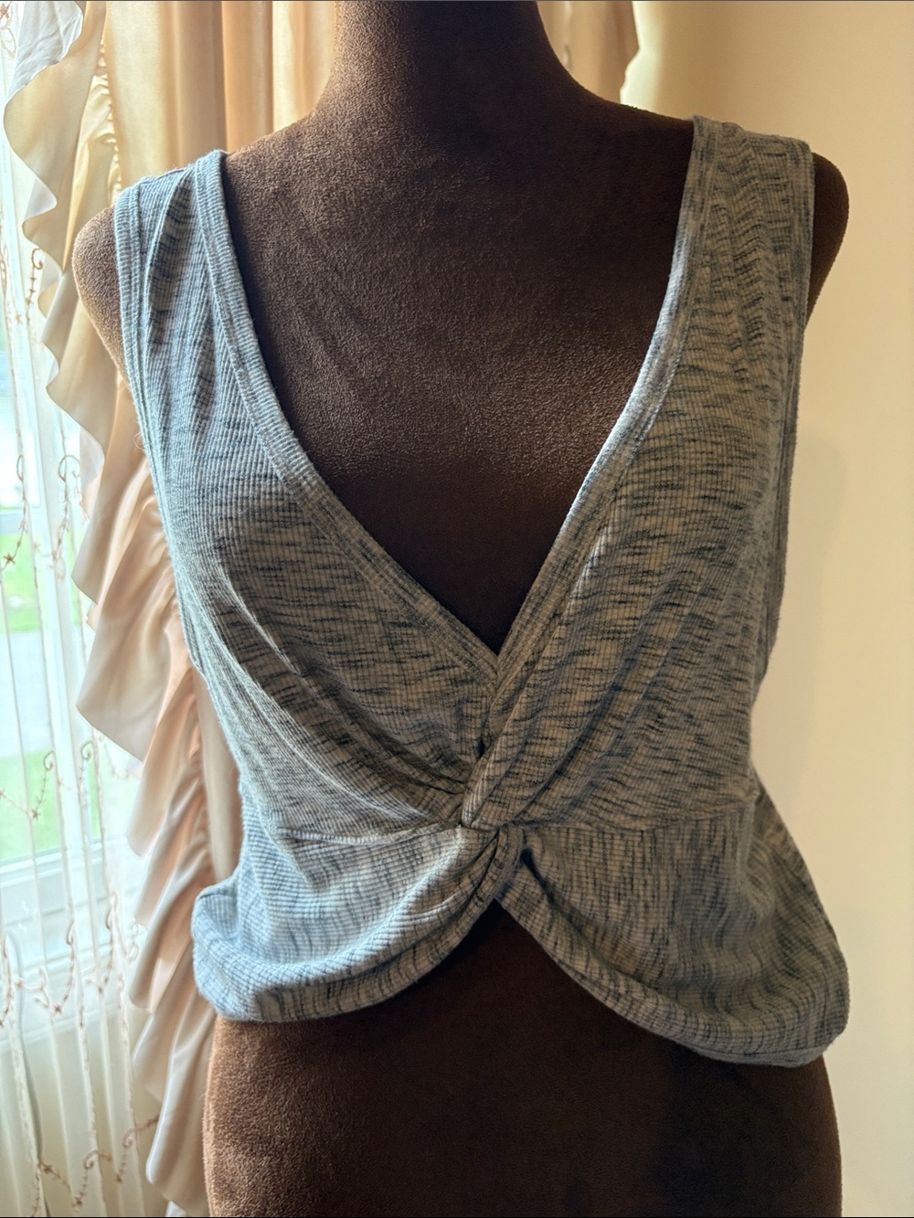 Free People Movement Sleeveless Twist-Front V-Neck Tank Top - Light Heather Gray